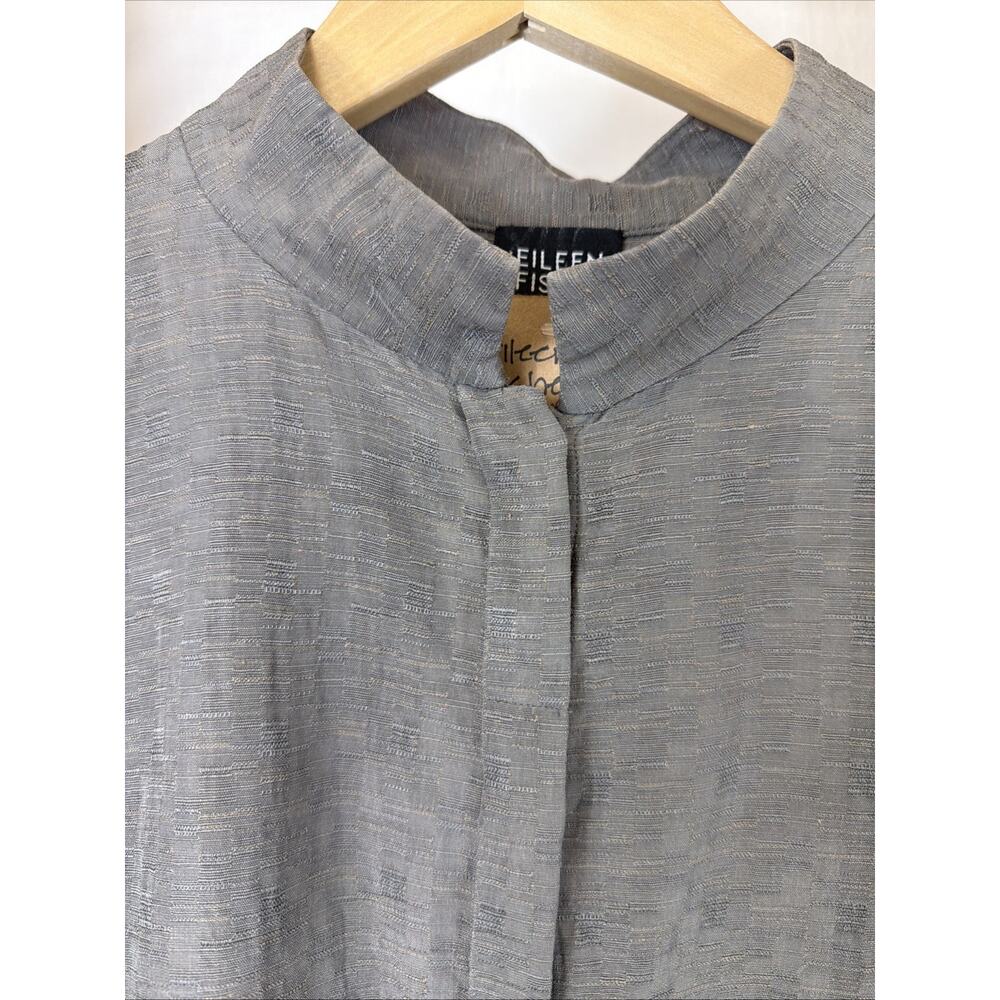 Eileen Fisher Taupe Gray High Collar Long Sleeve Button Up Top #1271 Size MED - Picture 3 of 4